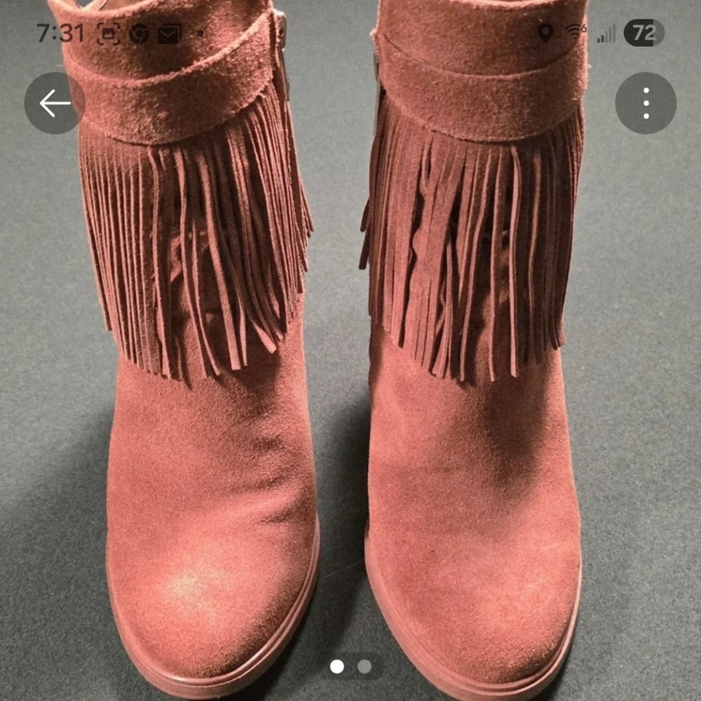 Fringed Suede Ankle Boots - Brown With Heel
